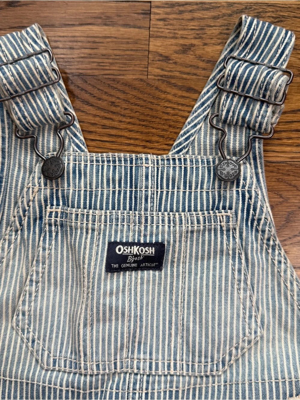 OshKosh B'gosh Kids Light Blue White Pinstripe Train Conductor Overalls Size 2T